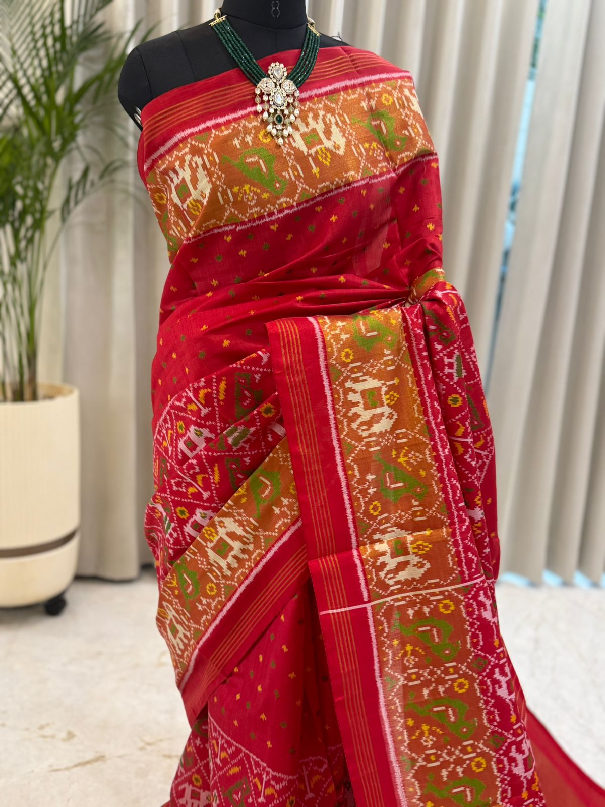 Red Silk With Ikat Patterns