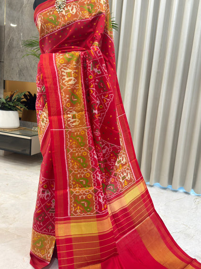 Red Silk With Ikat Patterns
