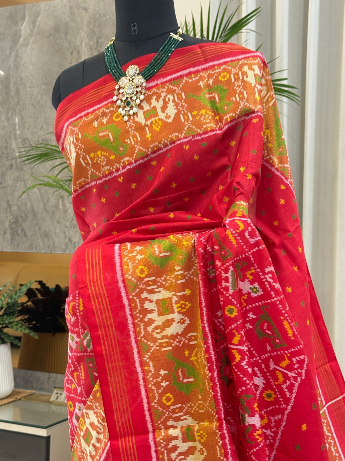 Red Silk With Ikat Patterns