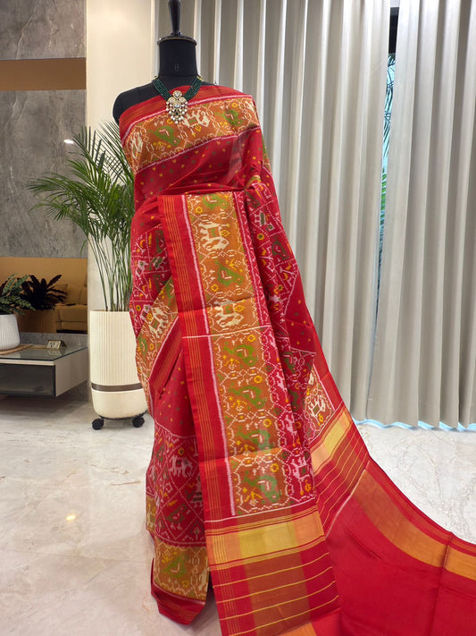 Red Silk With Ikat Patterns