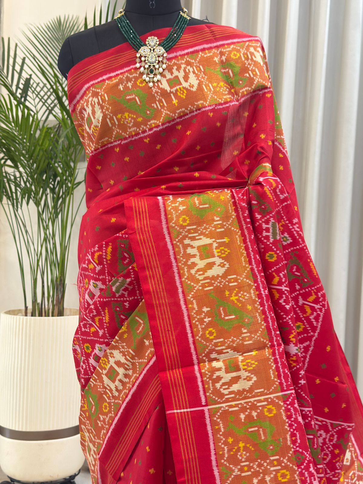 Red Silk With Ikat Patterns