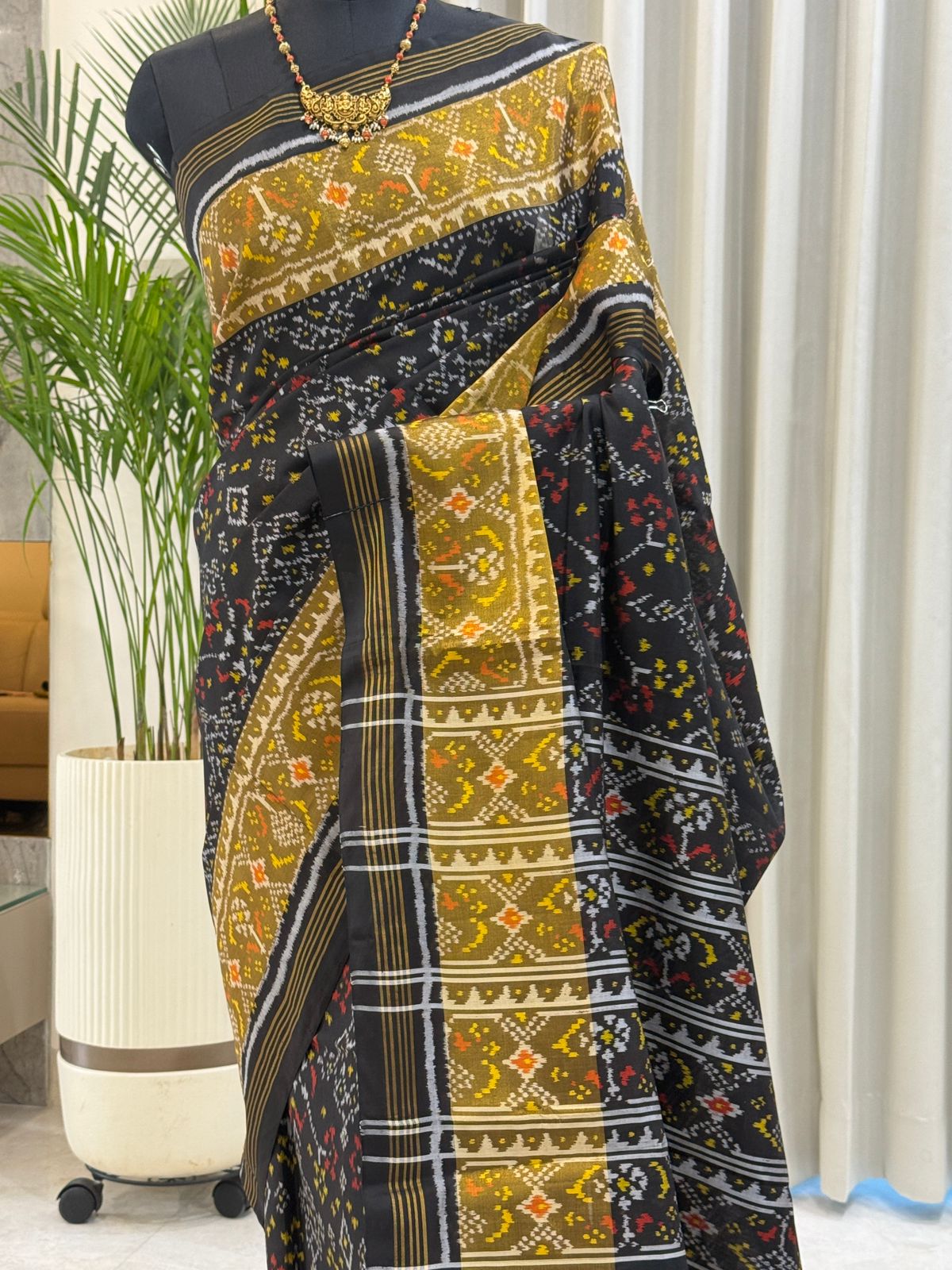 Black With Yellow Ikat Motifs