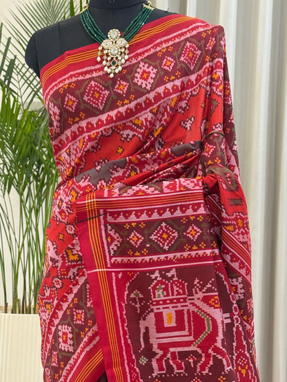 Red Patola With Elephant Motifs