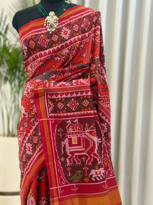 Red Patola With Elephant Motifs