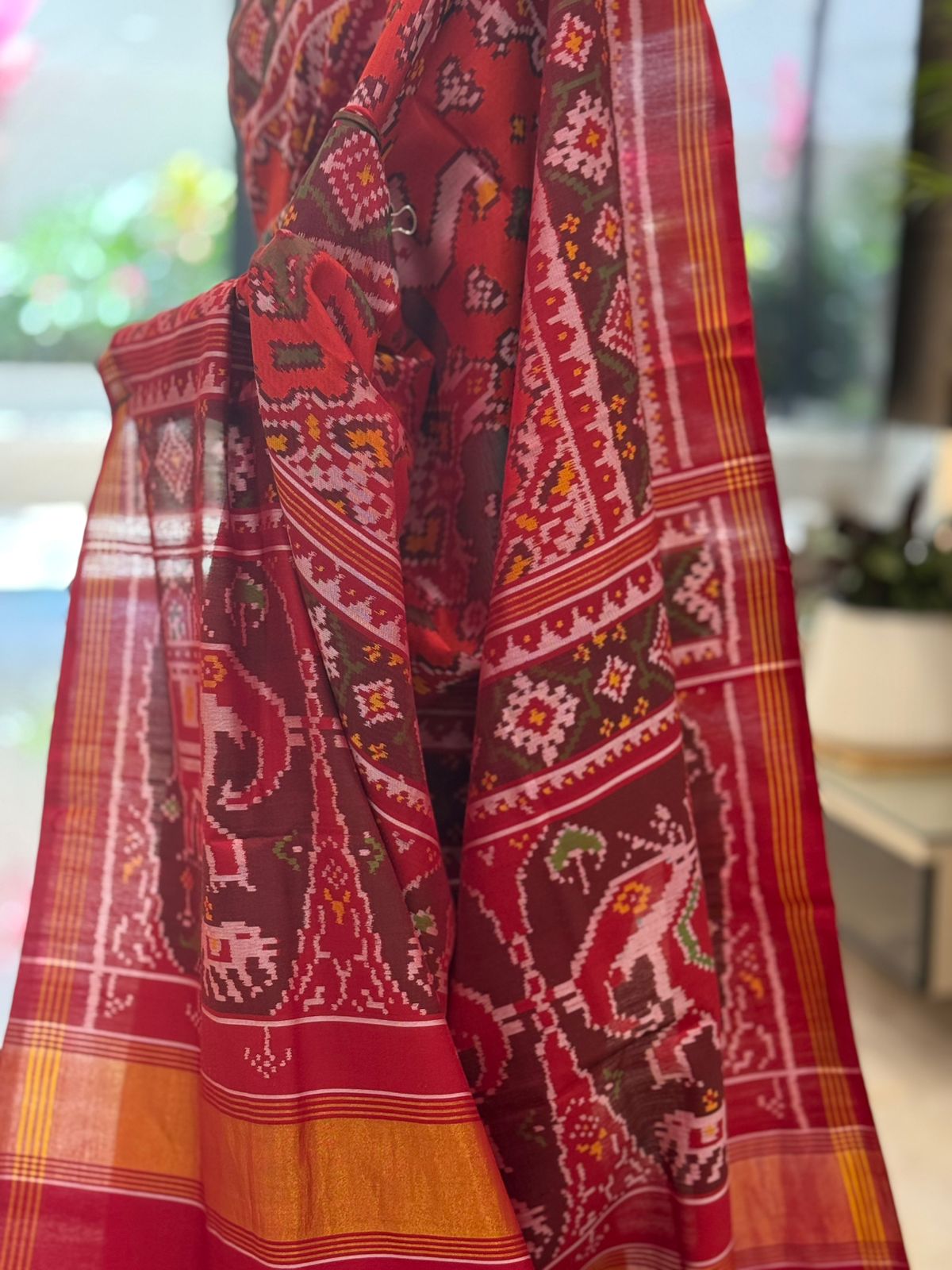 Red Patola With Elephant Motifs