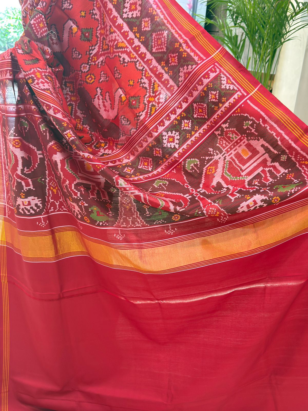 Red Patola With Elephant Motifs