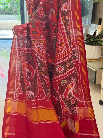Red Patola With Elephant Motifs
