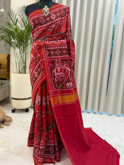Red Patola With Elephant Motifs
