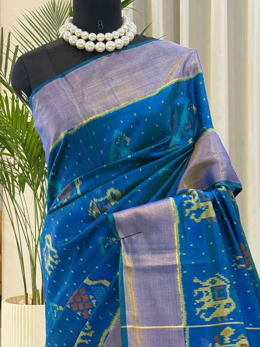 Blue Green Saree With Lavender