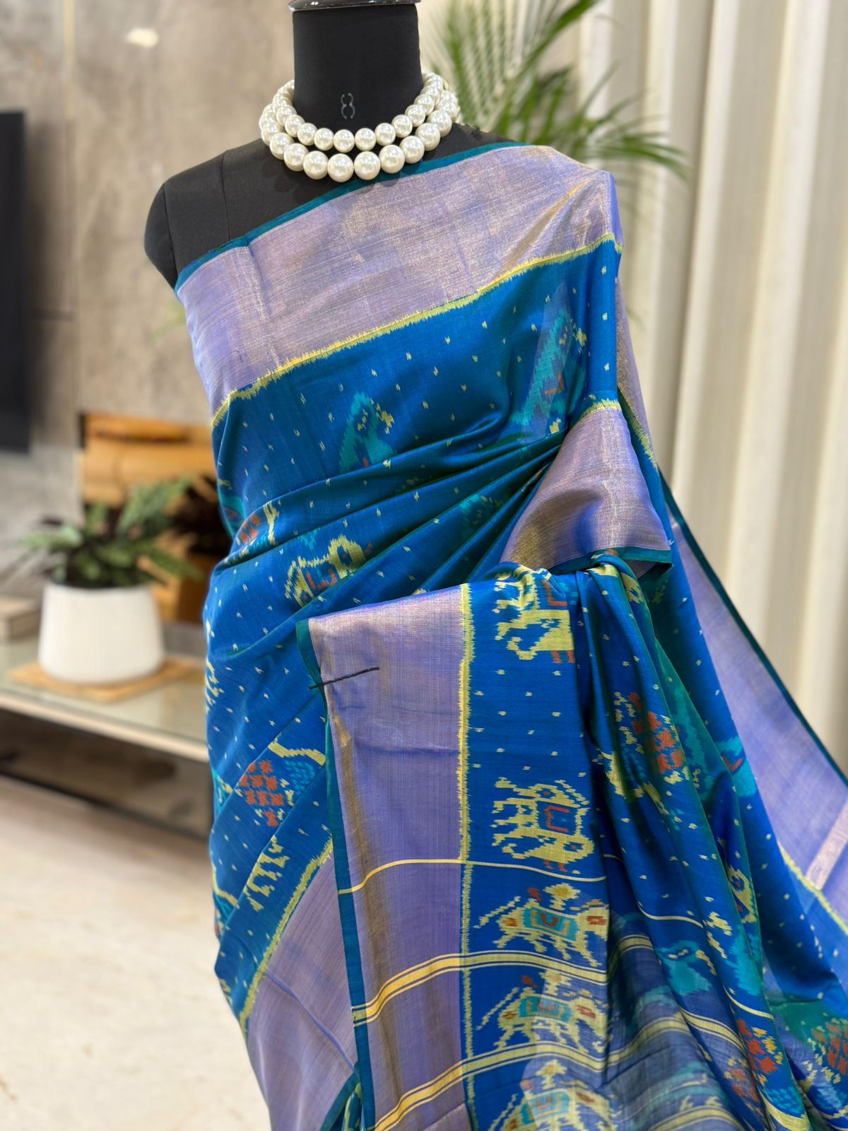 Blue Green Saree With Lavender