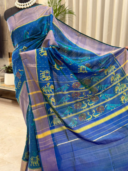 Blue Green Saree With Lavender
