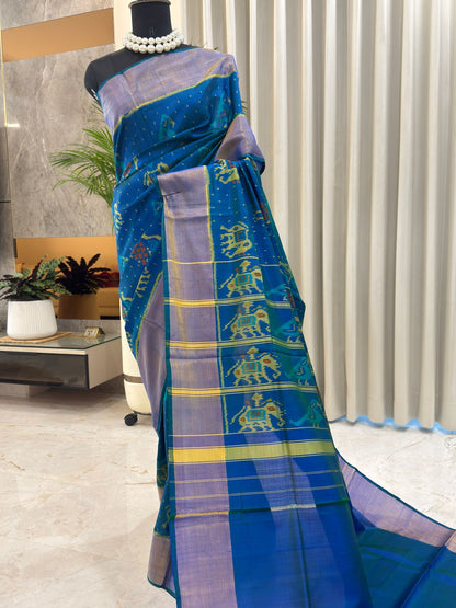 Blue Green Saree With Lavender