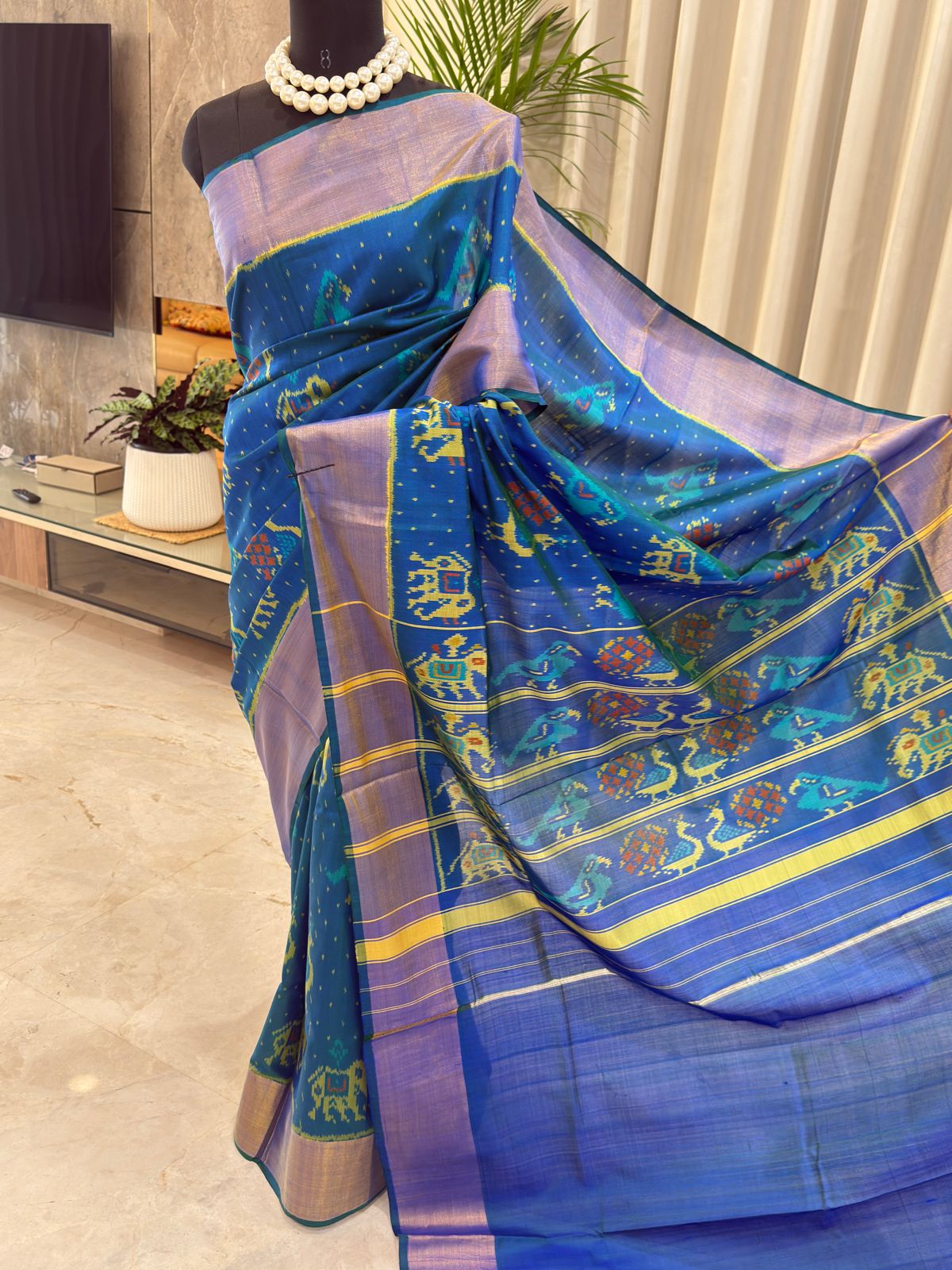 Blue Green Saree With Lavender