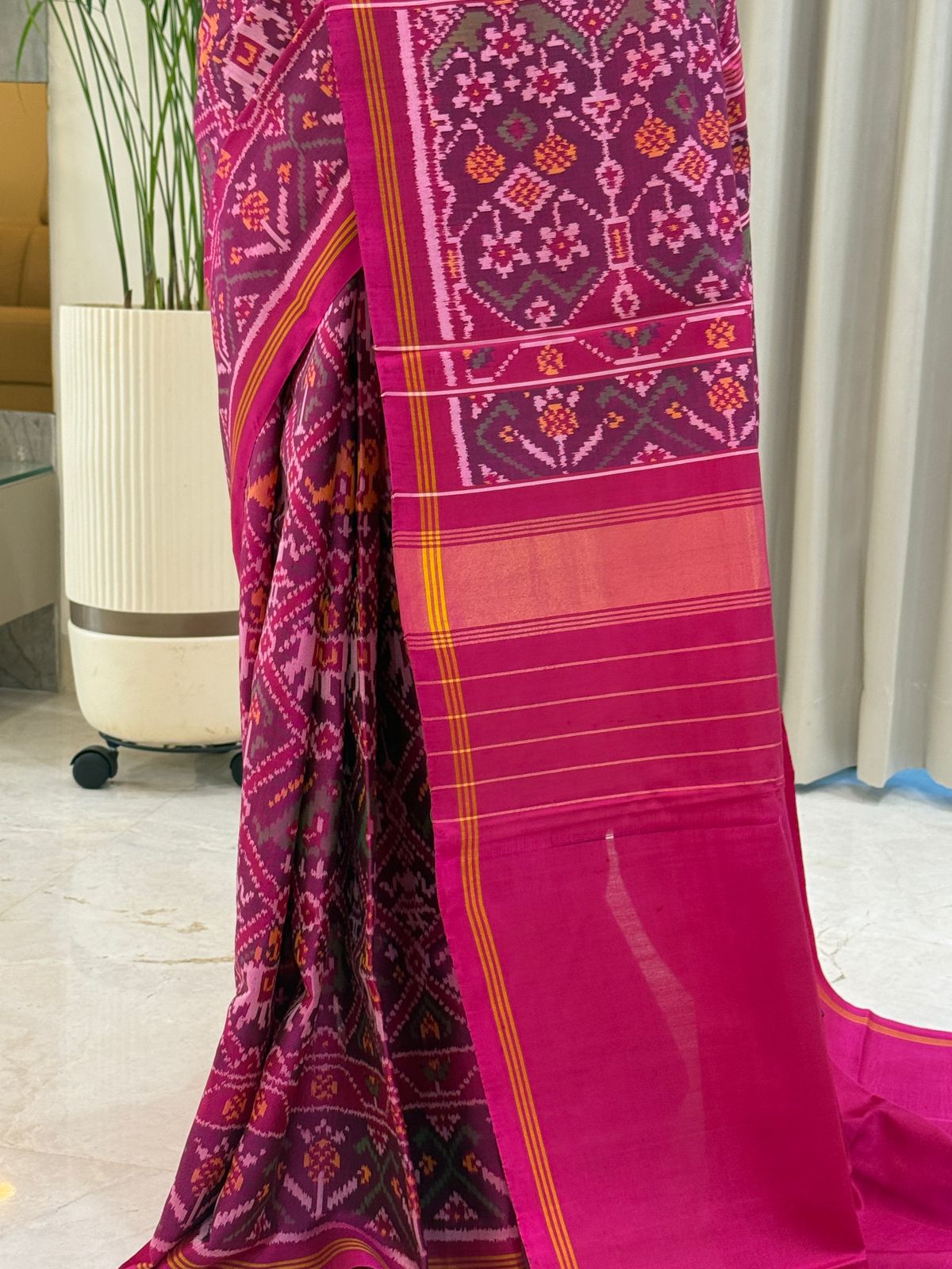 Magenta Wine Handwoven Ikat Saree