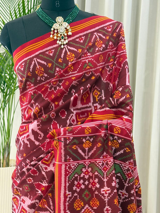 Rich Maroon Ikat Saree