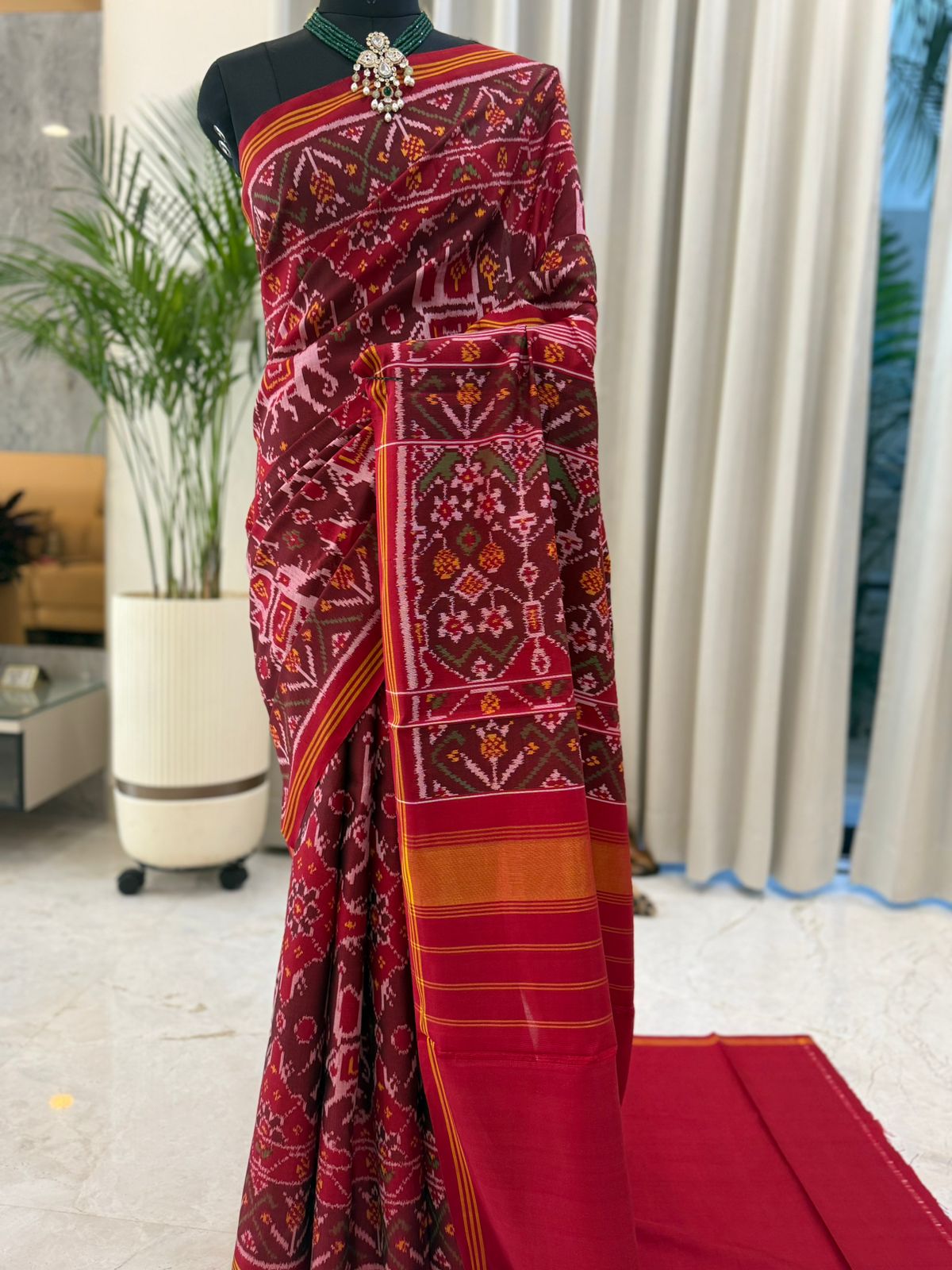 Rich Maroon Ikat Saree