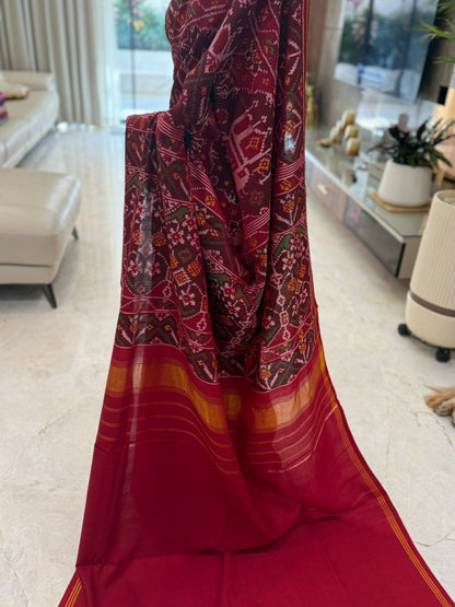 Rich Maroon Ikat Saree