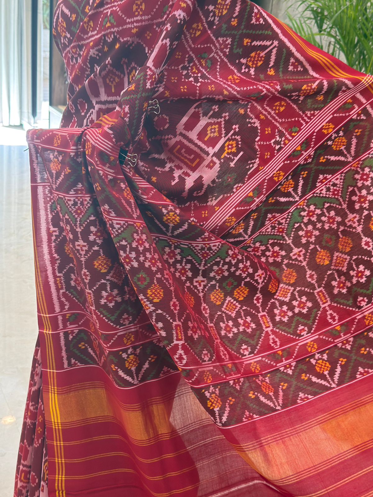 Rich Maroon Ikat Saree