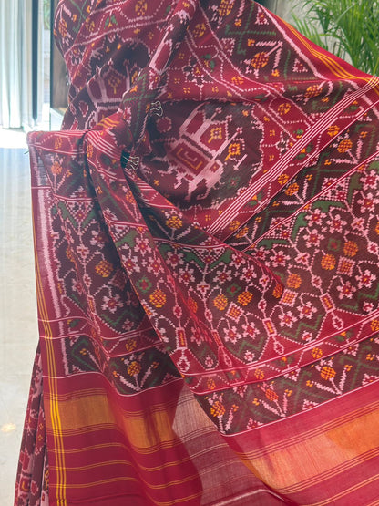 Rich Maroon Ikat Saree