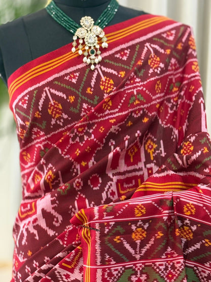 Rich Maroon Ikat Saree