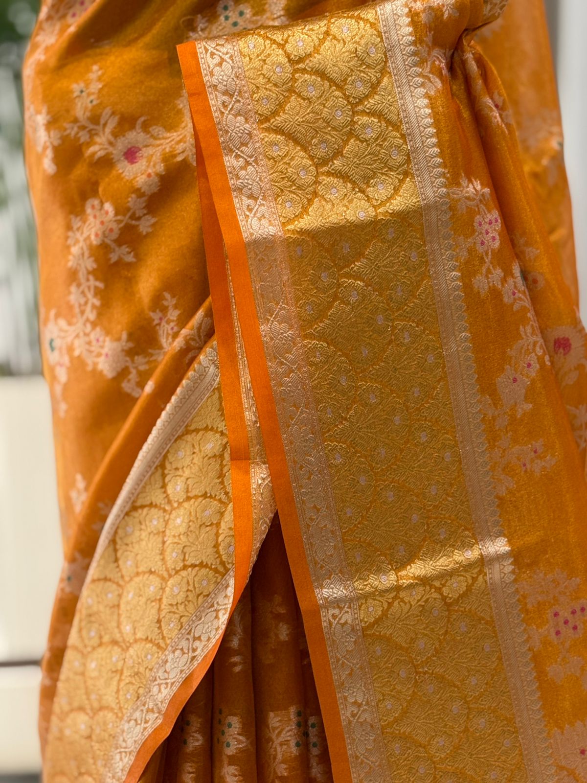 Orange Gold Banarasi Saree