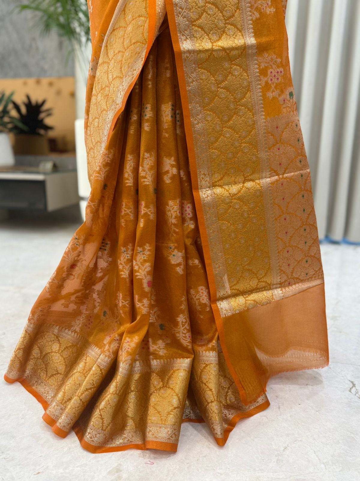 Orange Gold Banarasi Saree