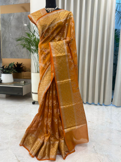 Orange Gold Banarasi Saree