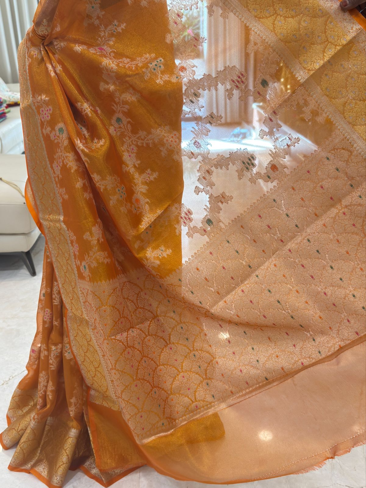 Orange Gold Banarasi Saree