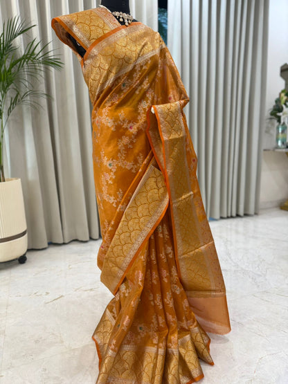 Orange Gold Banarasi Saree