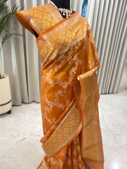 Orange Gold Banarasi Saree