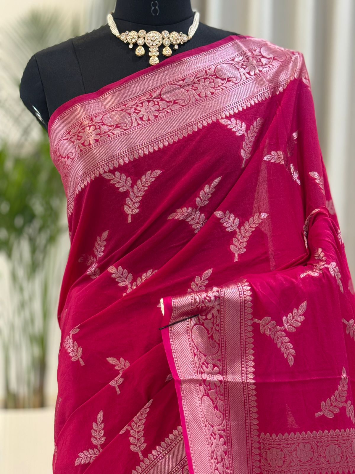 Rich Pink Banarasi Semi-Silk