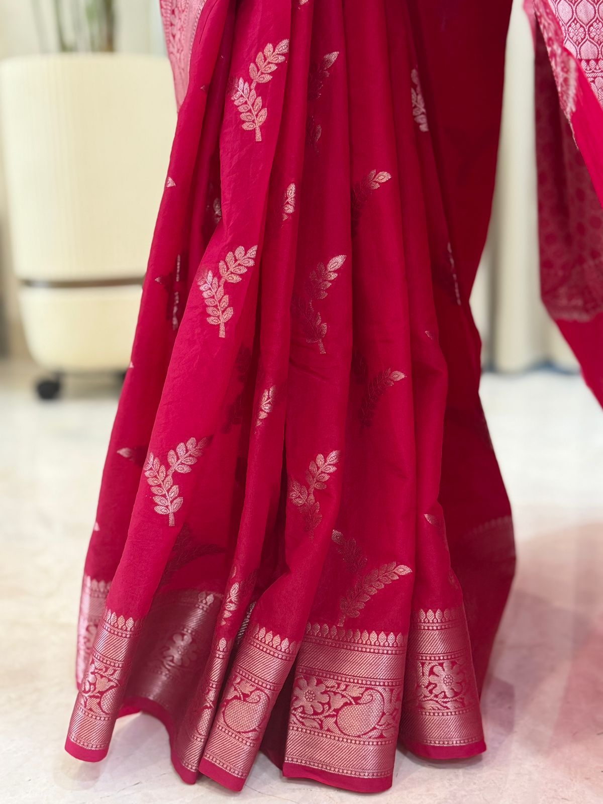 Rich Pink Banarasi Semi-Silk