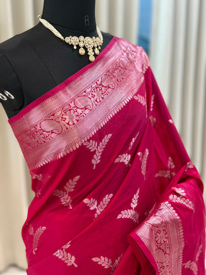 Rich Pink Banarasi Semi-Silk