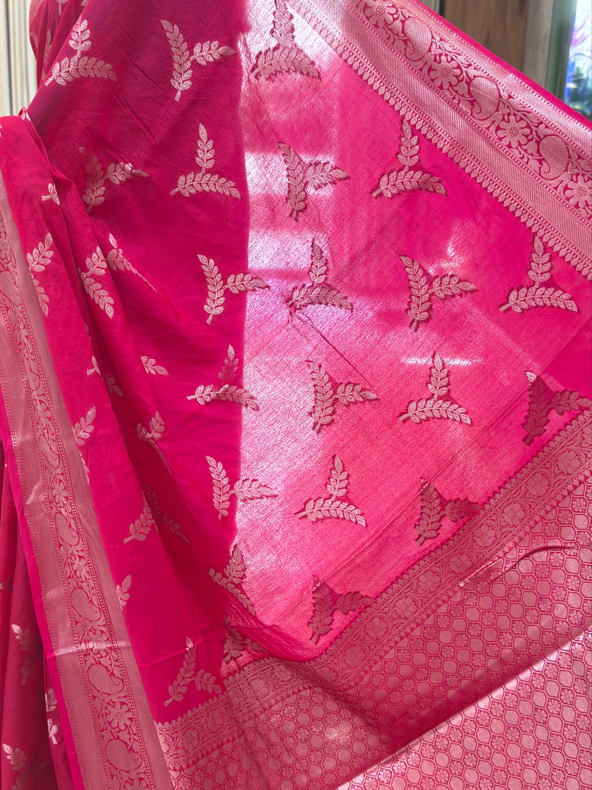 Rich Pink Banarasi Semi-Silk