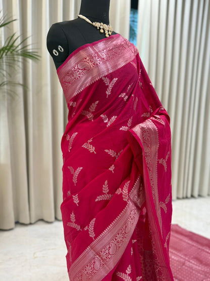 Rich Pink Banarasi Semi-Silk