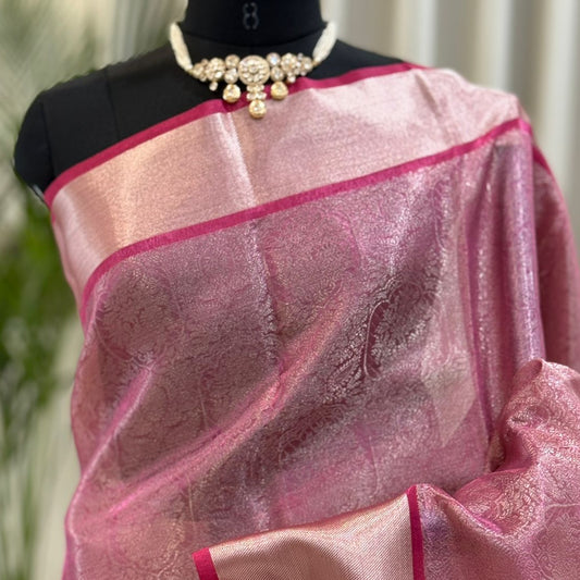 Rose Pink Tissue Banarasi Saree