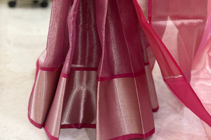 Rose Pink Tissue Banarasi Saree