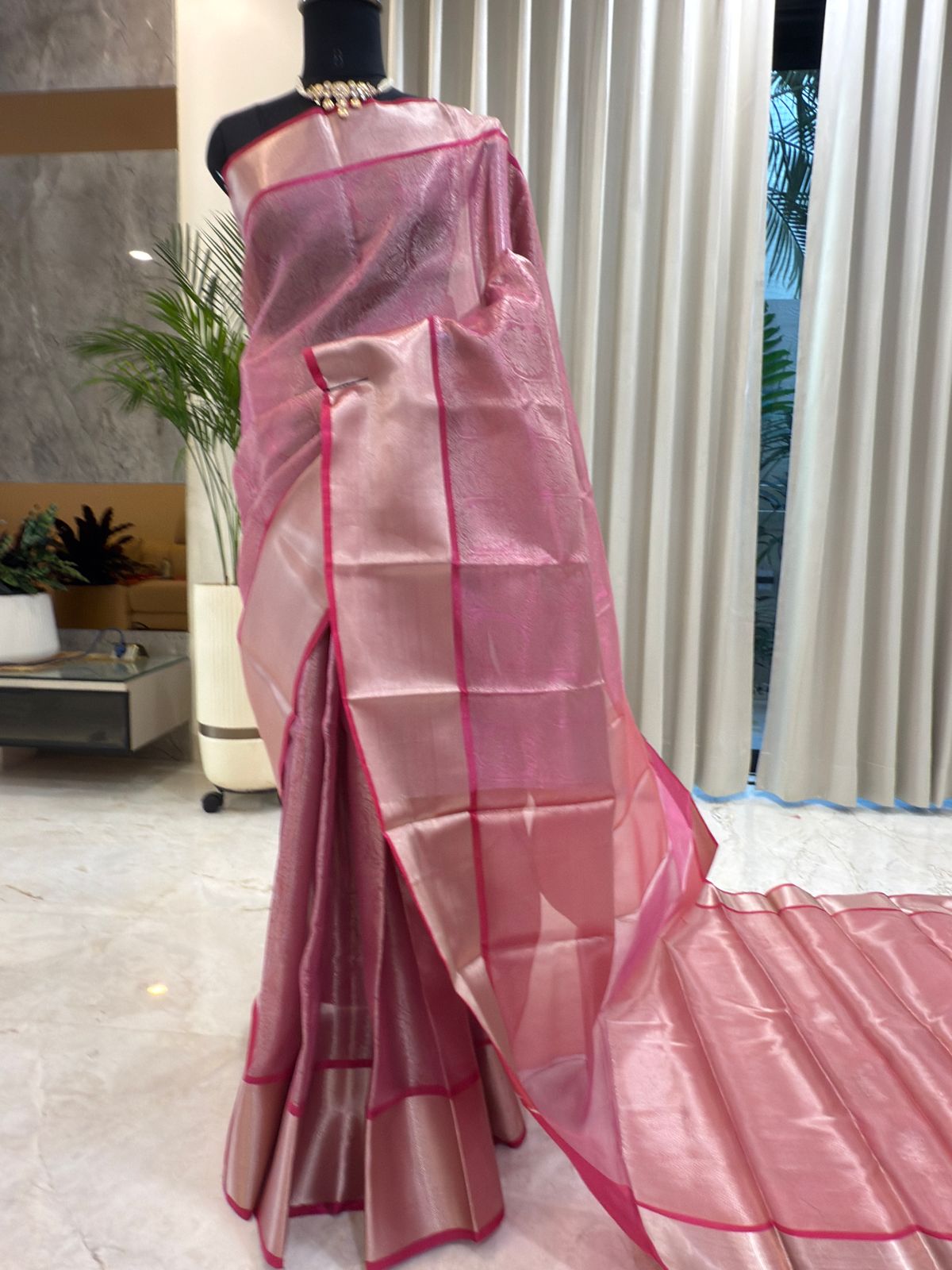 Rose Pink Tissue Banarasi Saree