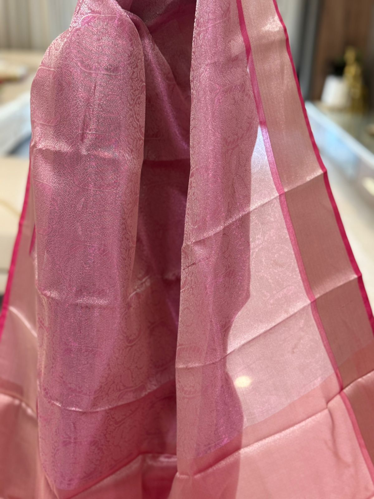 Rose Pink Tissue Banarasi Saree