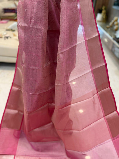 Rose Pink Tissue Banarasi Saree