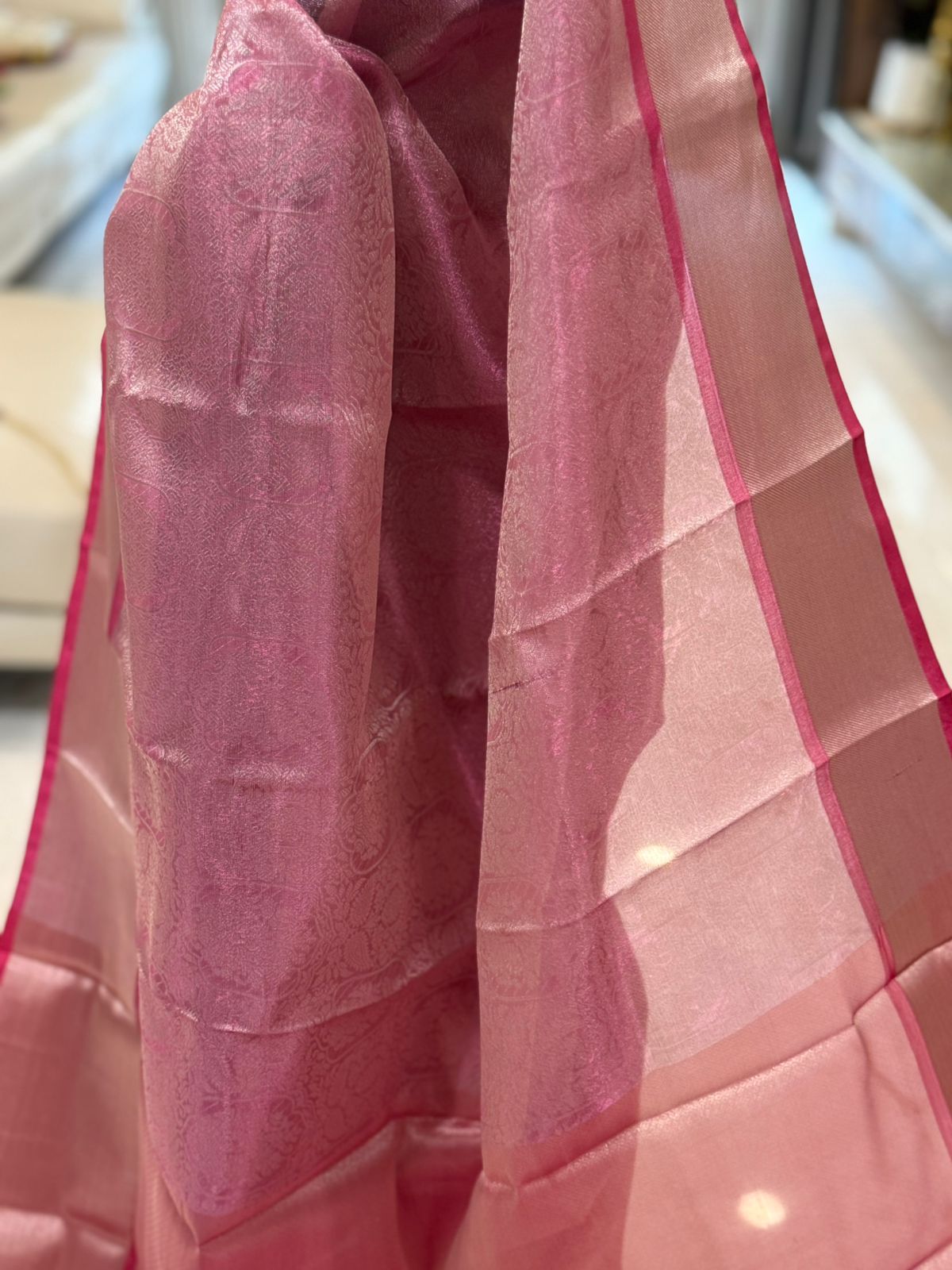 Rose Pink Tissue Banarasi Saree