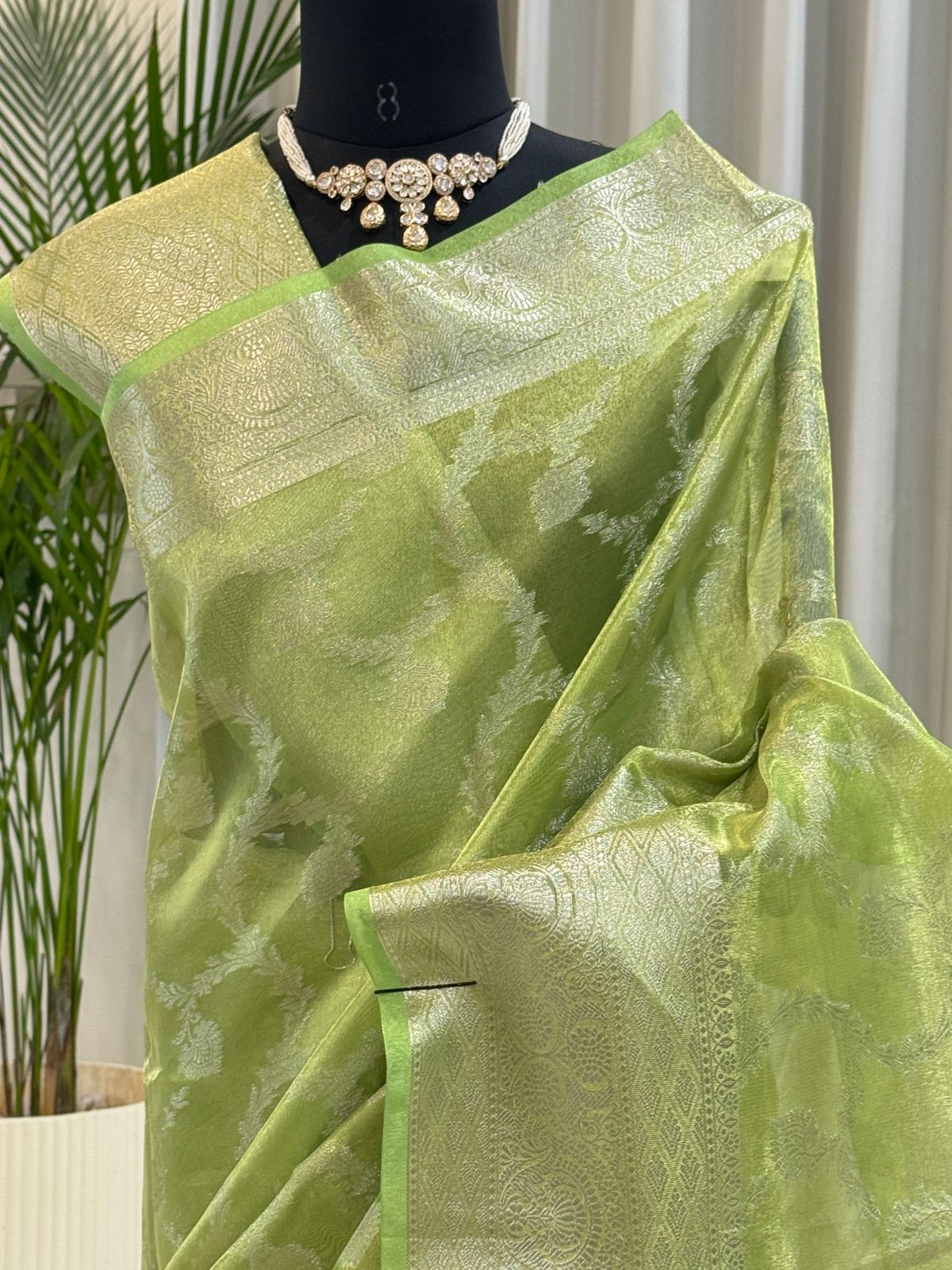 Leaf Green Banarasi Tissue Saree