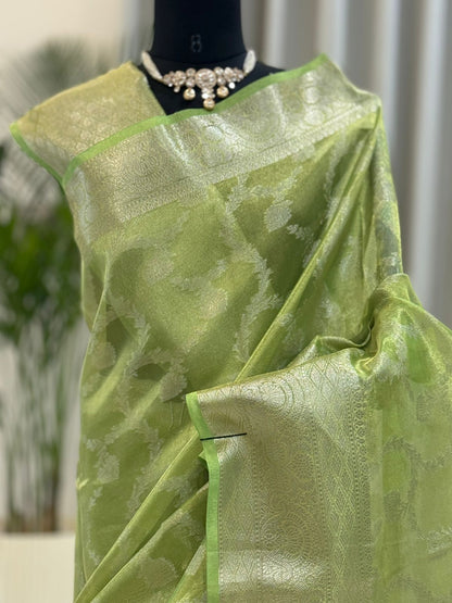 Leaf Green Banarasi Tissue Saree