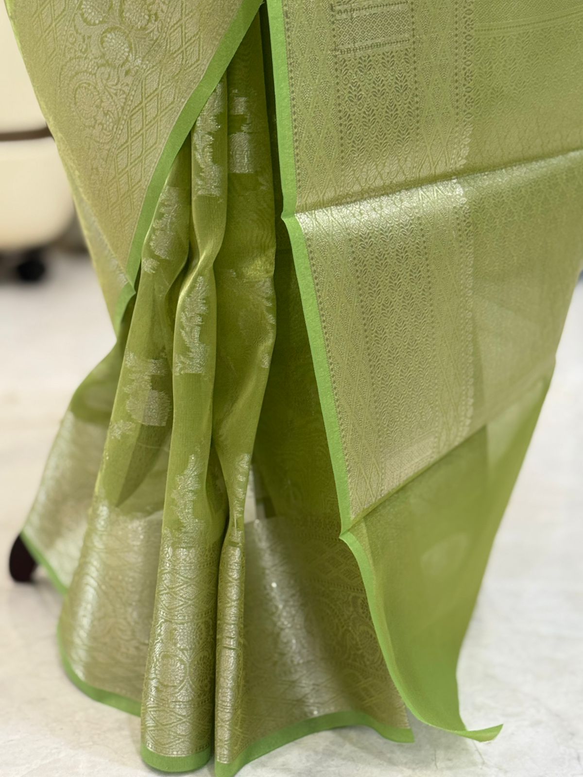 Leaf Green Banarasi Tissue Saree