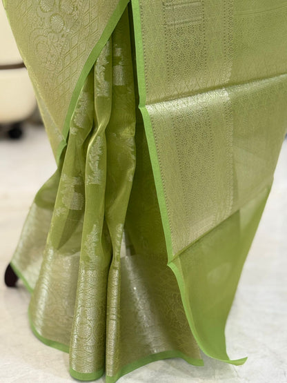 Leaf Green Banarasi Tissue Saree