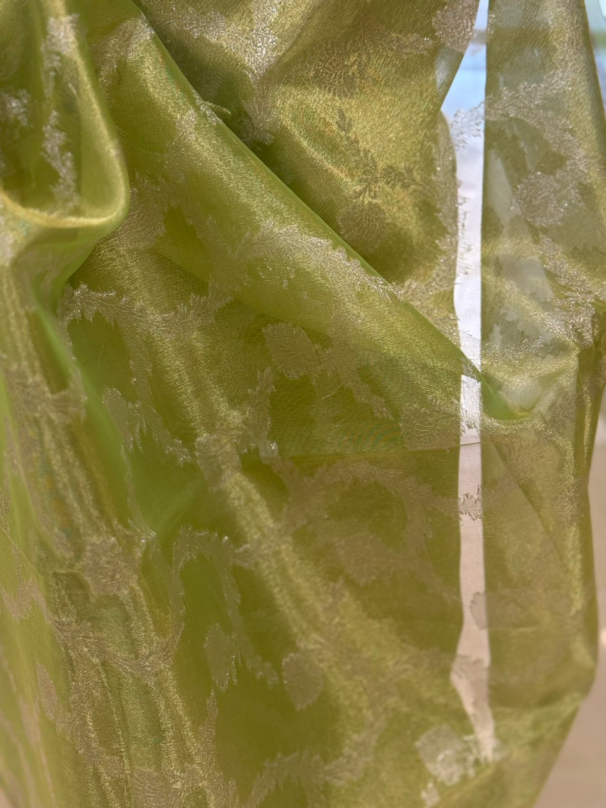 Leaf Green Banarasi Tissue Saree