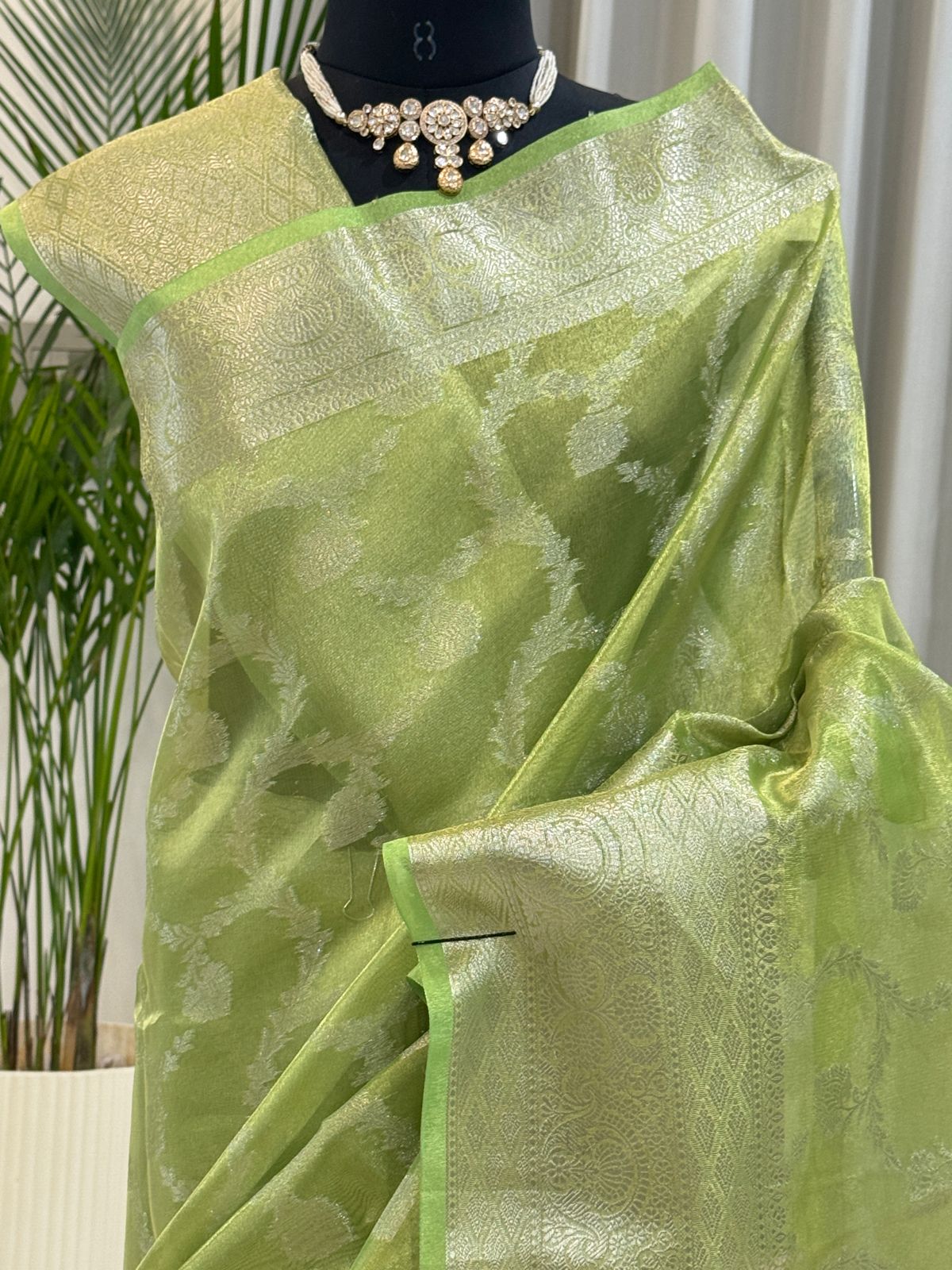 Leaf Green Banarasi Tissue Saree
