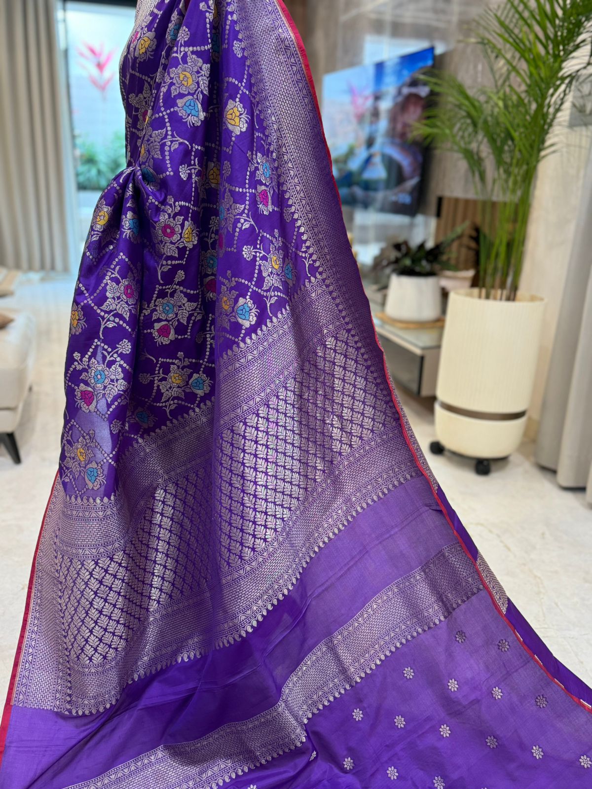 Purple Katan Silk Banarasi Saree
