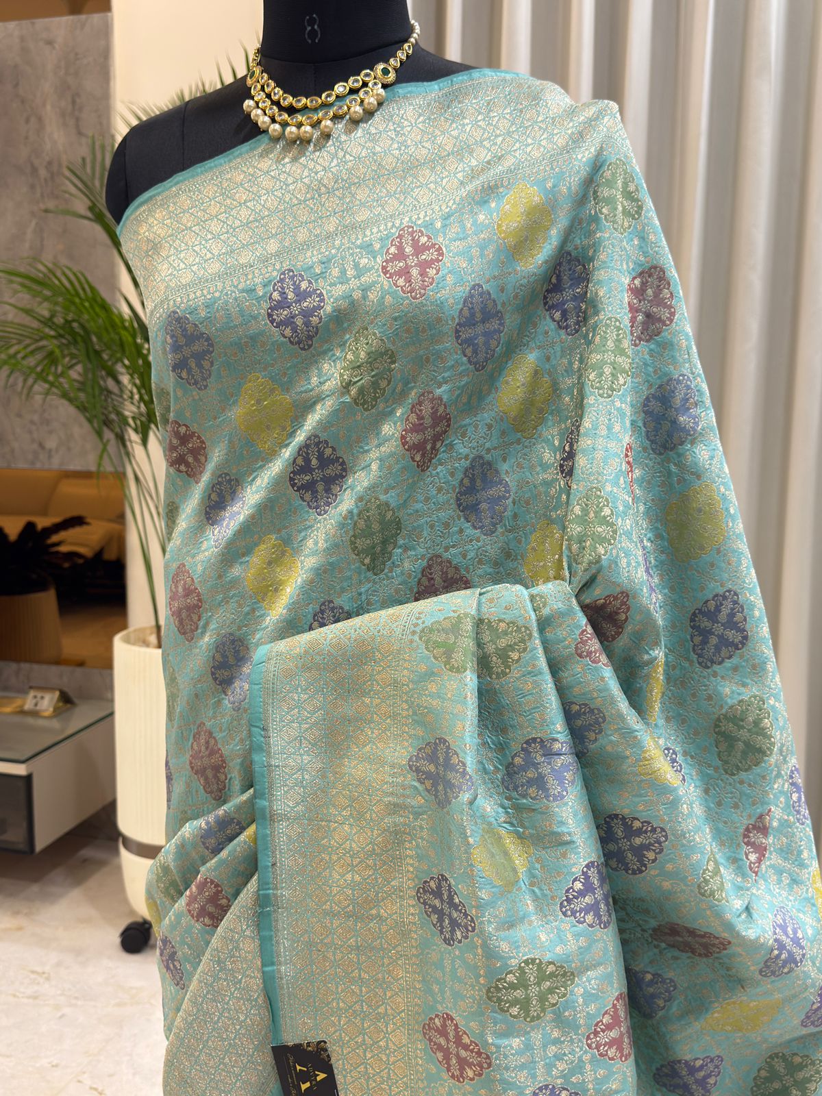 Aqua Katan Silk Banarasi Saree