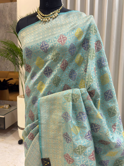 Aqua Katan Silk Banarasi Saree